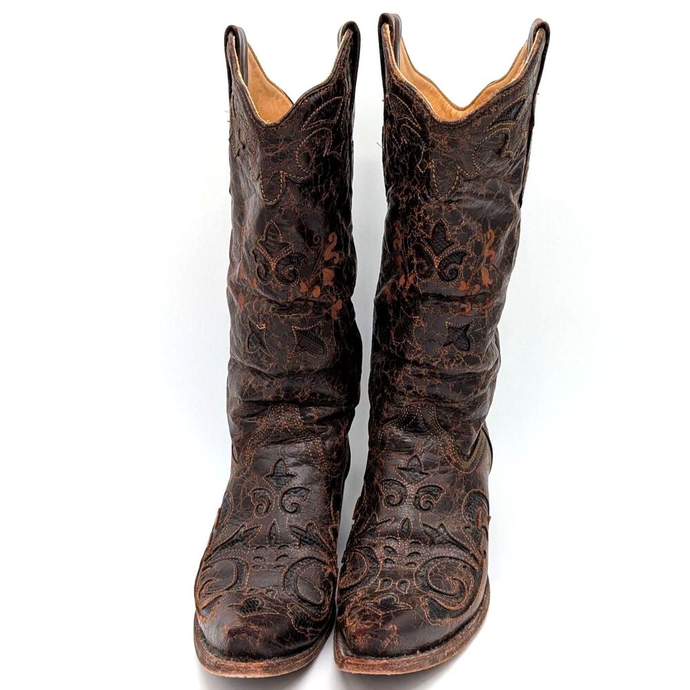 Corral Vintage Exotic Lizard Leather Enlay Cowboy Boots Women Size 8.5 M